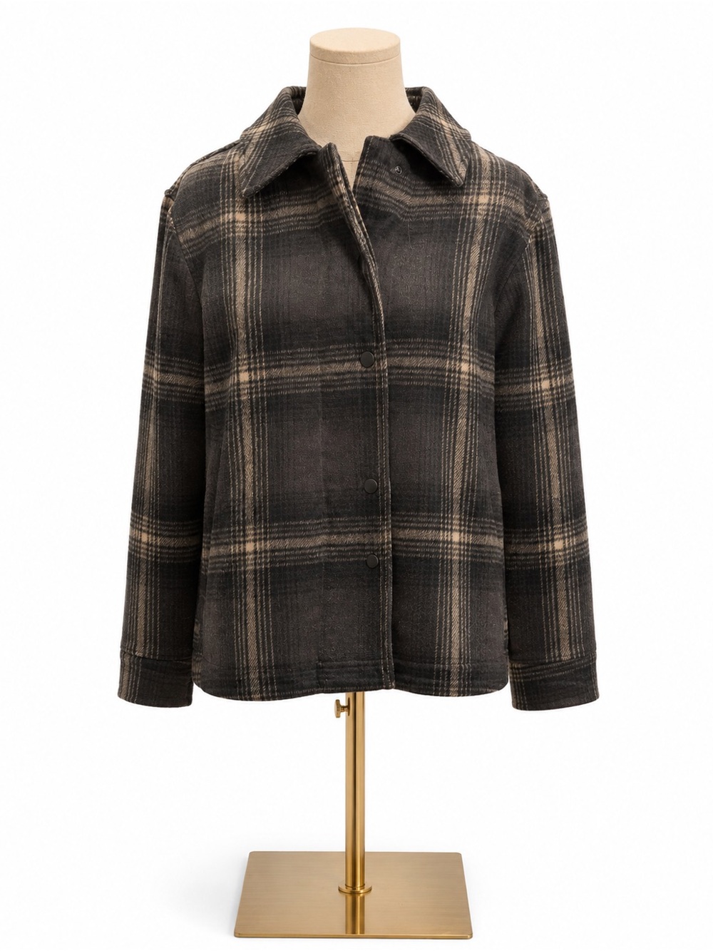 Banana Republic Black Gray Plaid Lined Shirt Jacket Shacket Size Medium NWT